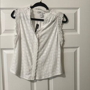 White House Black Market White Eyelet Sleeveless Blouse